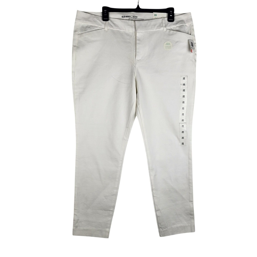 Old Navy Pixie Pants Women 16 White Mid Rise Ankle Casual Career Chino Trousers